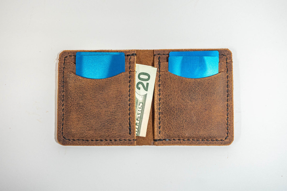 Mura Folding Card Wallet | Handcrafted Leather, Saddle Stitched, Chrome Tan, Vegetable Tan