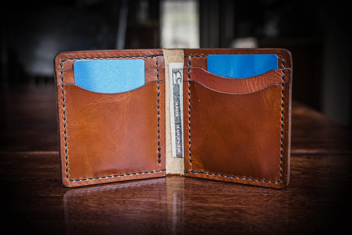 Mura Folding Card Wallet | Handcrafted Leather, Saddle Stitched, Chrome Tan, Vegetable Tan
