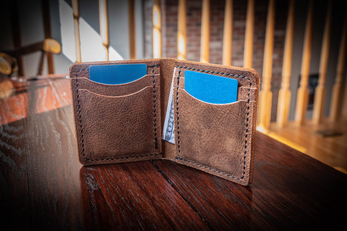 Mura Folding Card Wallet | Handcrafted Leather, Saddle Stitched, Chrome Tan, Vegetable Tan