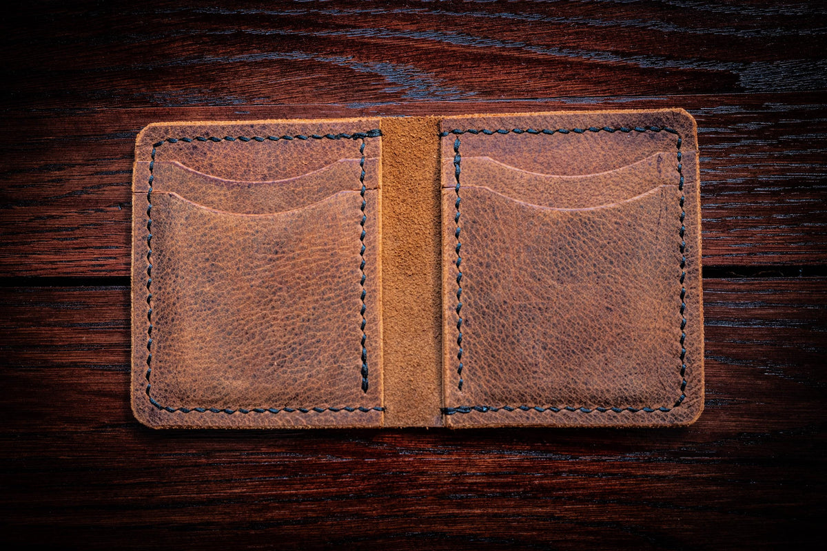 Mura Folding Card Wallet | Handcrafted Leather, Saddle Stitched, Chrome Tan, Vegetable Tan