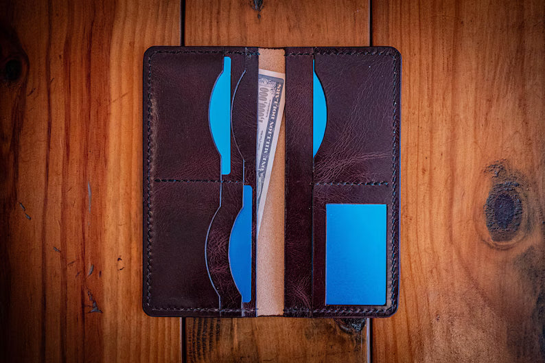 Garrison Billfold | Handcrafted Leather, Long Wallet, Saddle Stitched, Chrome Tan, Vegetable Tan