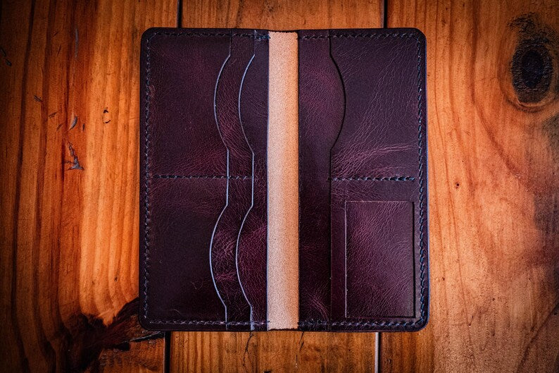 Garrison Billfold | Handcrafted Leather, Long Wallet, Saddle Stitched, Chrome Tan, Vegetable Tan