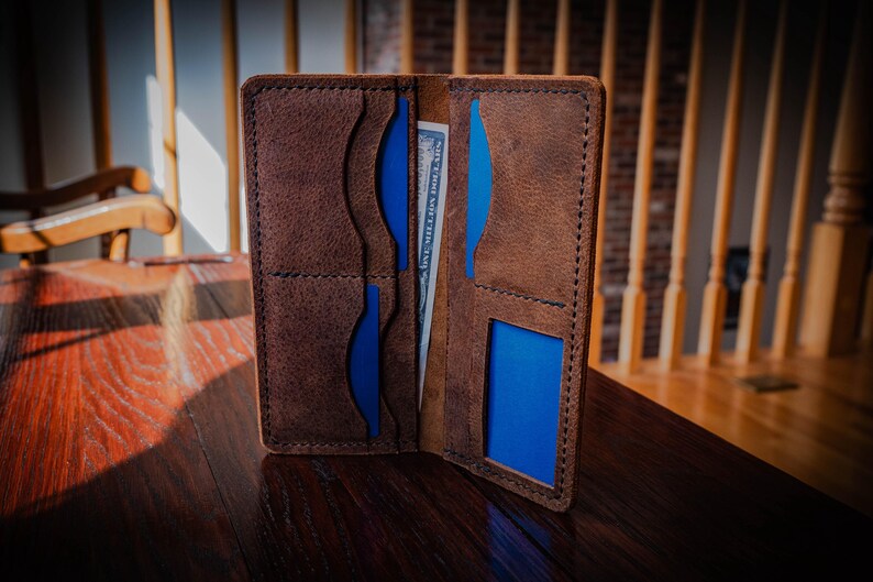Garrison Billfold | Handcrafted Leather, Long Wallet, Saddle Stitched, Chrome Tan, Vegetable Tan