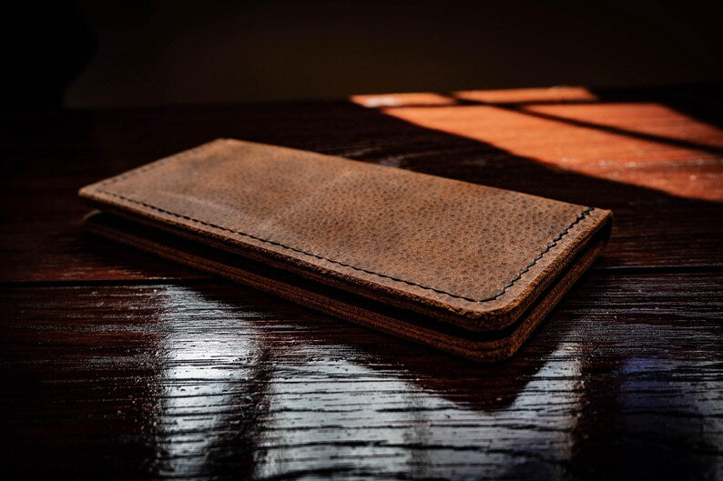 Garrison Billfold | Handcrafted Leather, Long Wallet, Saddle Stitched, Chrome Tan, Vegetable Tan