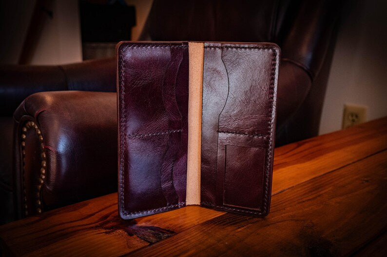 Garrison Billfold | Handcrafted Leather, Long Wallet, Saddle Stitched, Chrome Tan, Vegetable Tan