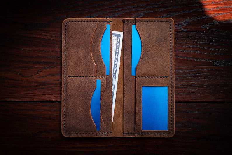 Garrison Billfold | Handcrafted Leather, Long Wallet, Saddle Stitched, Chrome Tan, Vegetable Tan