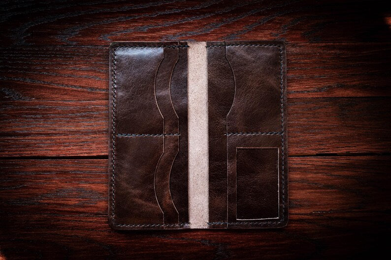 Garrison Billfold | Handcrafted Leather, Long Wallet, Saddle Stitched, Chrome Tan, Vegetable Tan
