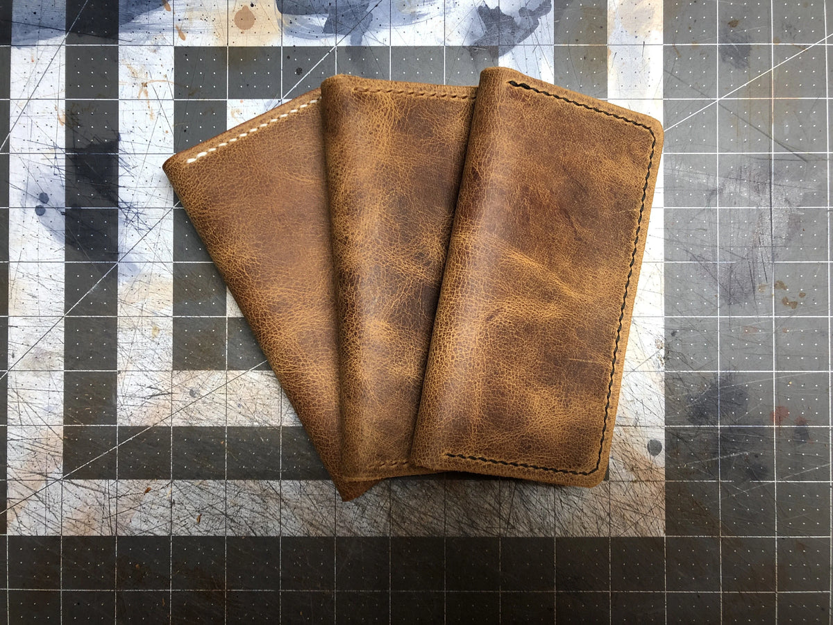Old Head Checkbook Cover | Handmade Leather, Saddle Stitched, Chrome Tan